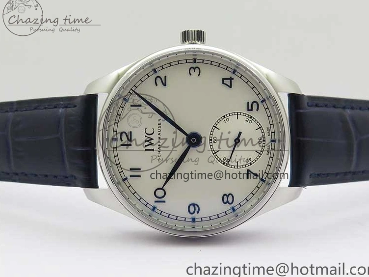 MIROTIME 0409 Packable Portuguese IW358304 ZF 1:1 Best Edition SS White Dial Blue Markers on Leather Strap A 7079